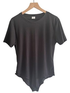 Real Essentials Black Ribbed Bodysuit 1X Classic Minimalist Capsule Basic